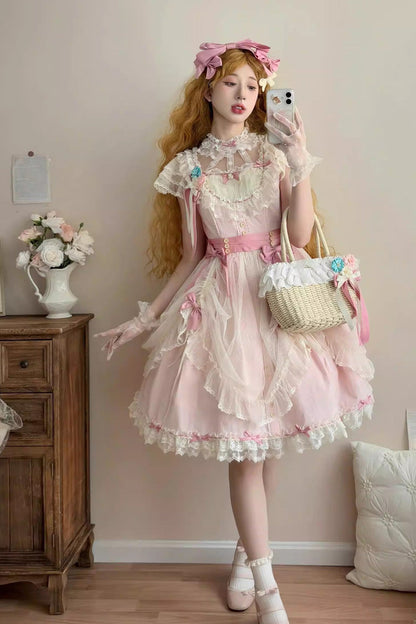 Sweet Lolita JSK - Sakura’s Spring Resonance, Pink, Short Version, Short Length, Ruffled - additional product view 2