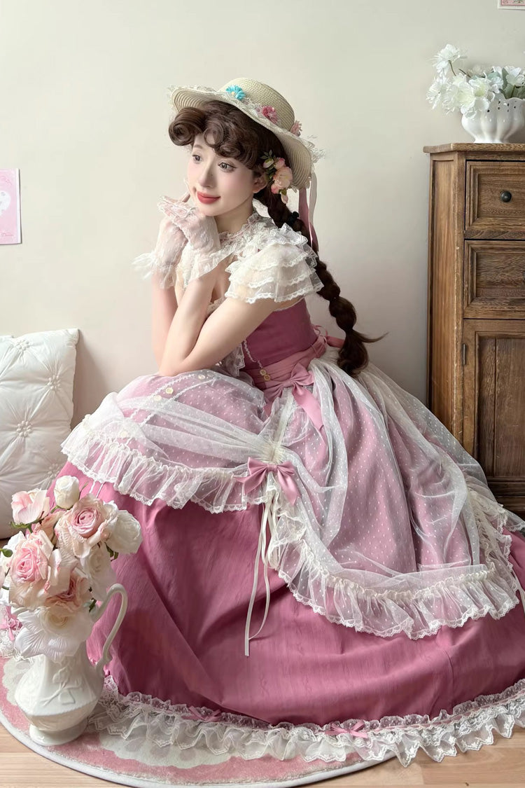 Sweet Lolita JSK - Sakura’s Spring Resonance, Red, Long Version, Long Length, Ruffled - additional product view 2