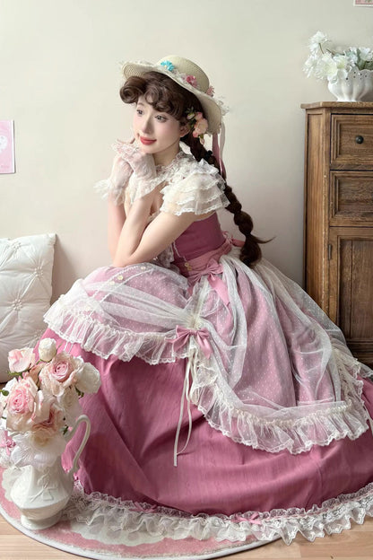 Sweet Lolita JSK - Sakura’s Spring Resonance, Red, Long Version, Long Length, Ruffled - additional product view 2