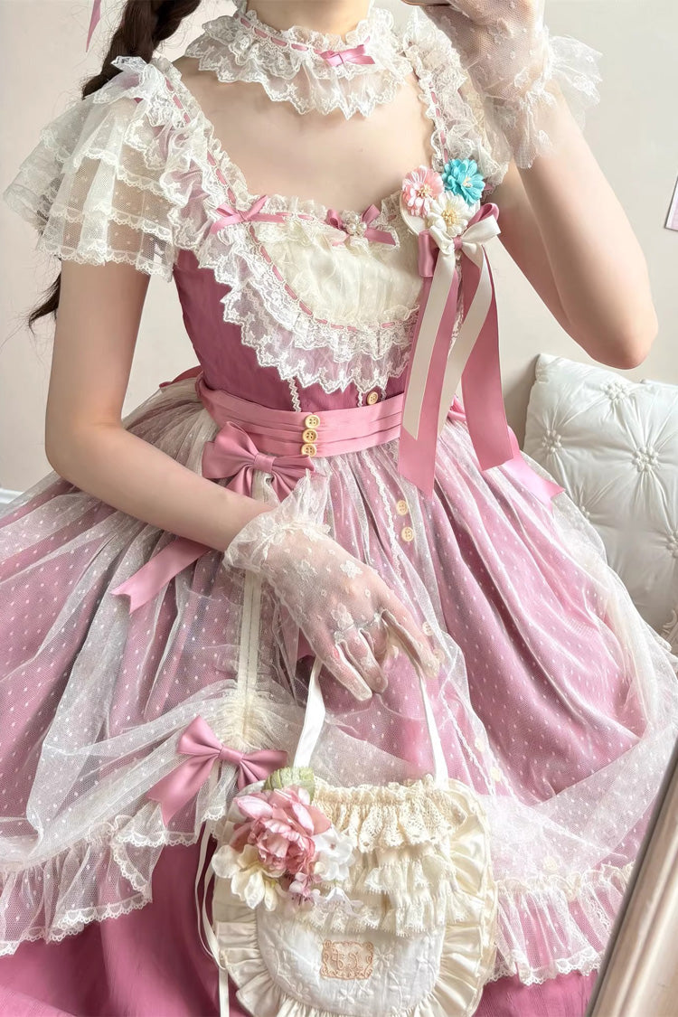 Sweet Lolita JSK - Sakura’s Spring Resonance, Red, Long Version, Long Length, Ruffled - additional product view 3