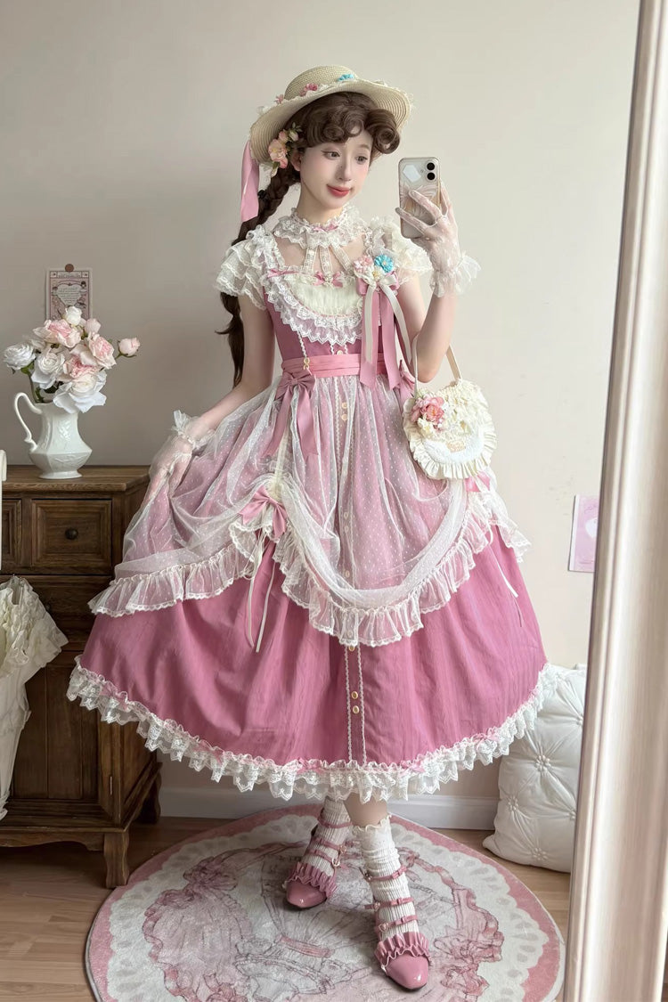 Sweet Lolita JSK - Sakura’s Spring Resonance, Red, Long Version, Long Length, Ruffled - additional product view 4