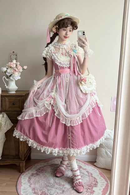 Sweet Lolita JSK - Sakura’s Spring Resonance, Red, Long Version, Long Length, Ruffled - additional product view 4