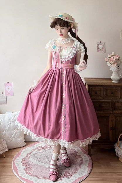 Sweet Lolita JSK - Sakura’s Spring Resonance, Red, Long Version, Long Length, Ruffled - additional product view 5