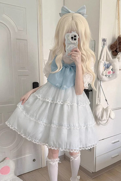 Sweet Lolita JSK - Seaside Pearls High Waisted, 2 Colors, High Waist, Bow Detail - main product image