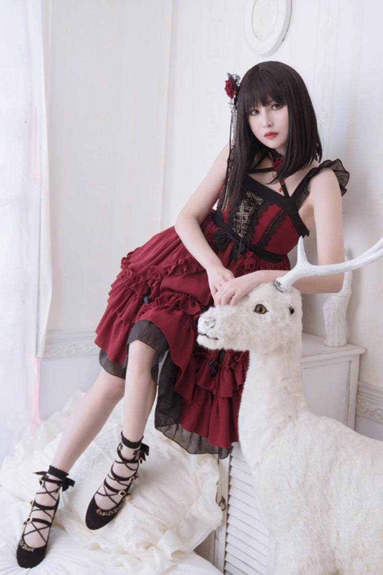 Sweet Lolita JSK - Seven Deadly Sins - Wrath, Red, Layered, Gothic Style, Lace Trim - additional product view 2