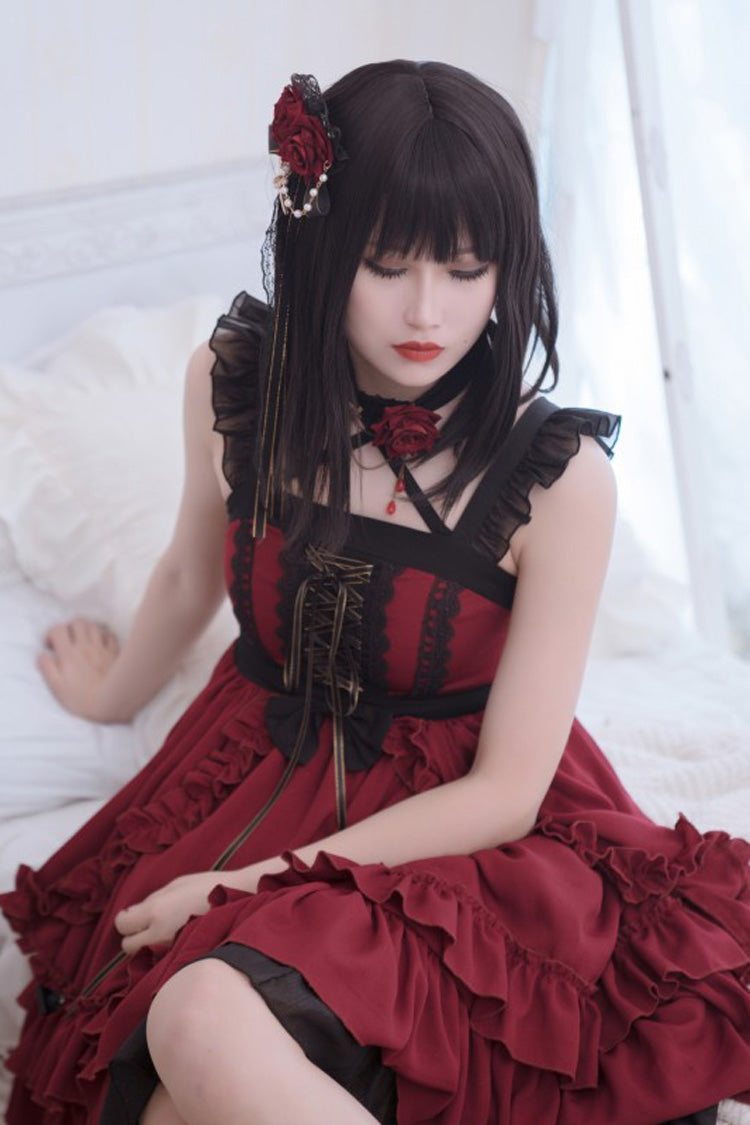 Sweet Lolita JSK - Seven Deadly Sins - Wrath, Red, Layered, Gothic Style, Lace Trim - additional product view 3