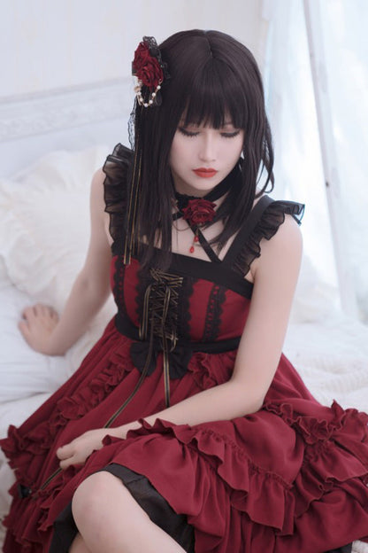 Sweet Lolita JSK - Seven Deadly Sins - Wrath, Red, Layered, Gothic Style, Lace Trim - additional product view 3