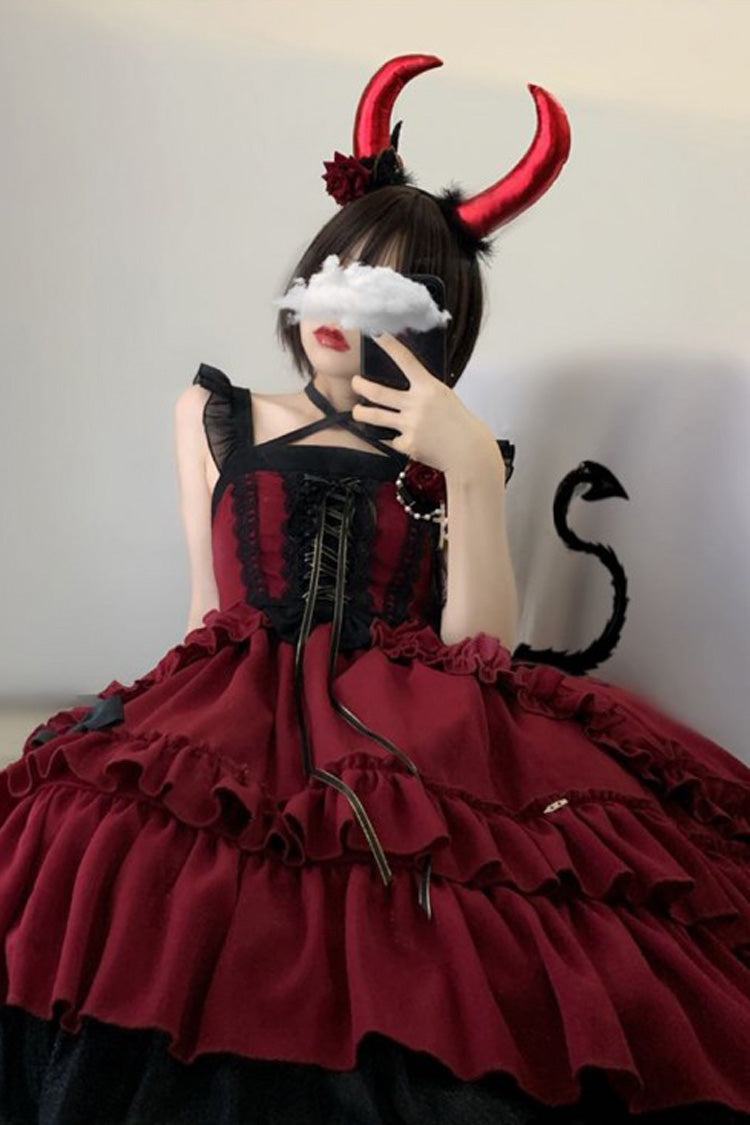 Sweet Lolita JSK - Seven Deadly Sins - Wrath, Red, Layered, Gothic Style, Lace Trim - additional product view 4