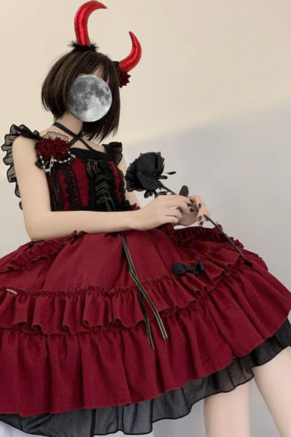 Sweet Lolita JSK - Seven Deadly Sins - Wrath, Red, Layered, Gothic Style, Lace Trim - additional product view 5