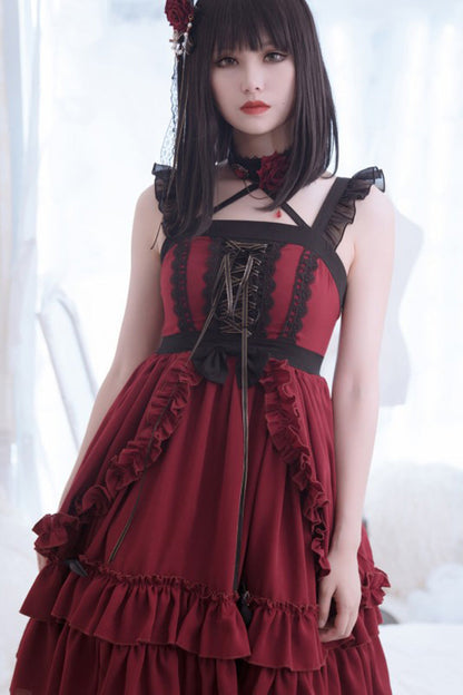 Sweet Lolita JSK - Seven Deadly Sins - Wrath, Red, Layered, Gothic Style, Lace Trim - main product image