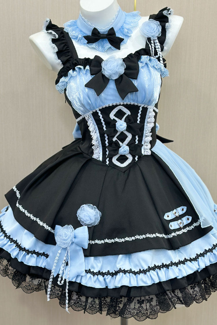 Sweet Lolita JSK - Shadow Rose, 5 Colors, Gothic Style, Bow Detail, Ruffled - S Black/Blue / M Black/Blue / L Black/Blue option