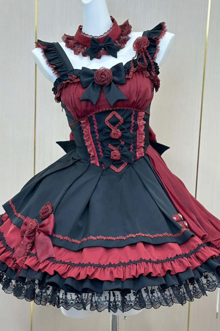 Sweet Lolita JSK - Shadow Rose, 5 Colors, Gothic Style, Bow Detail, Ruffled - S Black/Red / M Black/Red / L Black/Red option