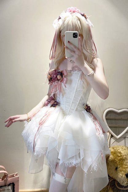 Sweet Lolita JSK - Sleepless Poem Fishbone, White, Bow Detail - additional product view 2