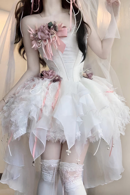 Sweet Lolita JSK - Sleepless Poem Fishbone, White, Bow Detail - additional product view 3
