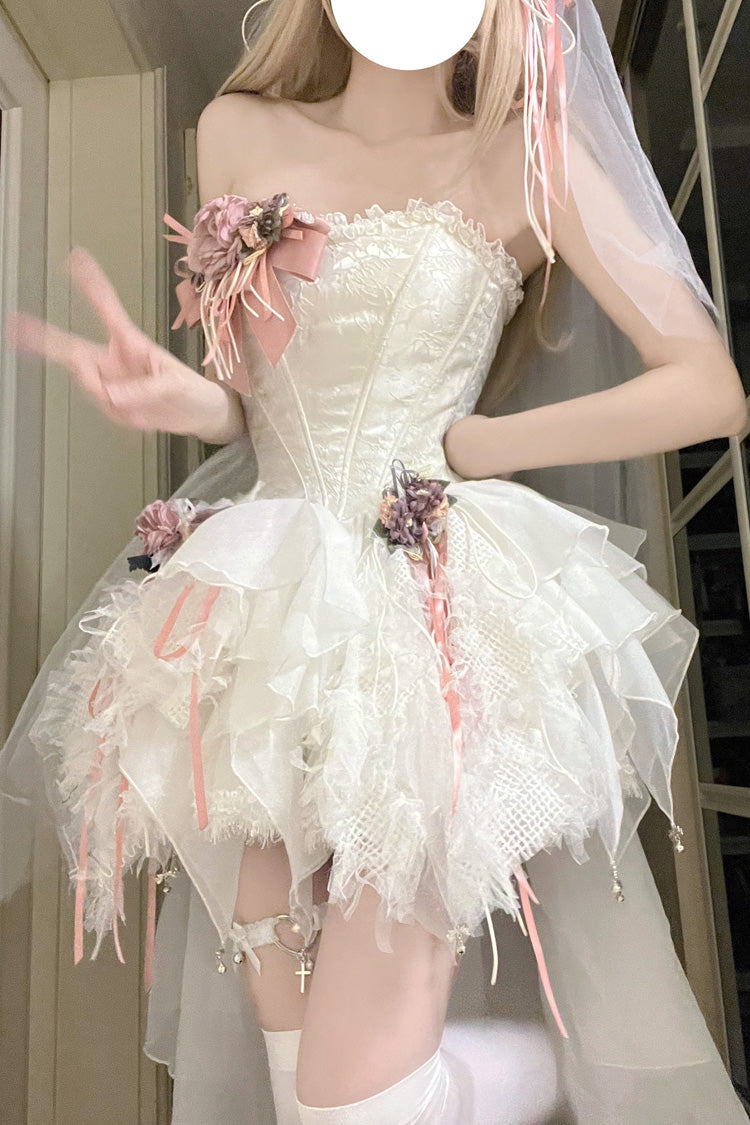 Sweet Lolita JSK - Sleepless Poem Fishbone, White, Bow Detail - additional product view 5