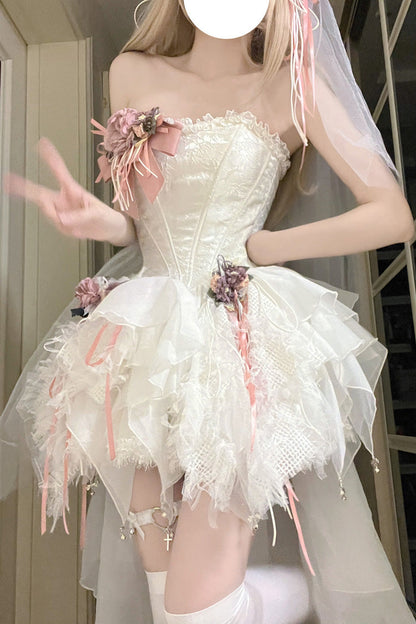 Sweet Lolita JSK - Sleepless Poem Fishbone, White, Bow Detail - additional product view 5