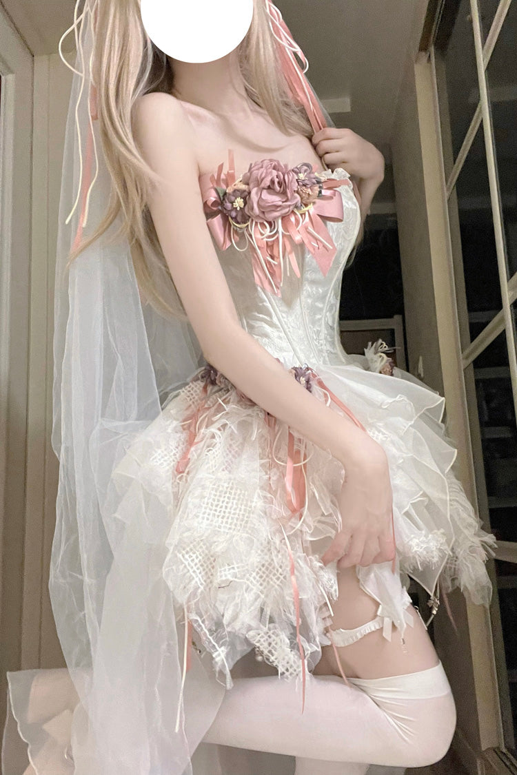 Sweet Lolita JSK - Sleepless Poem Fishbone, White, Bow Detail - additional product view 6