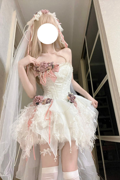 Sweet Lolita JSK - Sleepless Poem Fishbone, White, Bow Detail - main product image