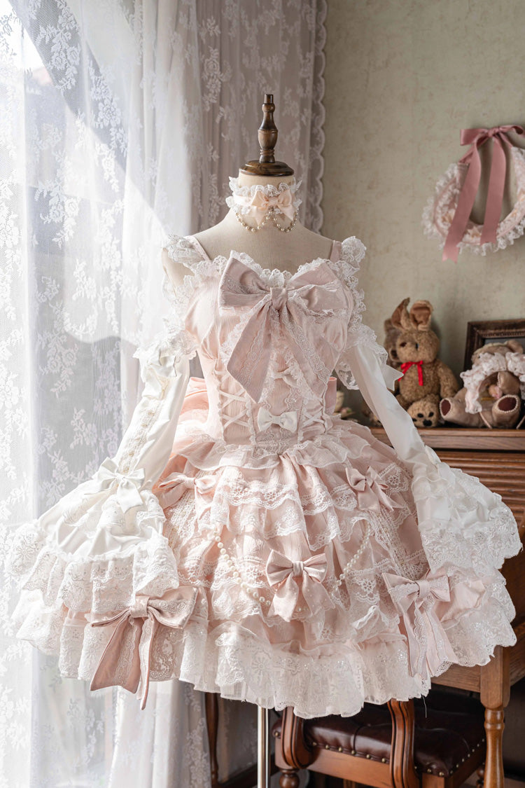 Sweet Lolita JSK - Small Cakes, Pink, Layered, Bow Detail, Lace Trim - main product image