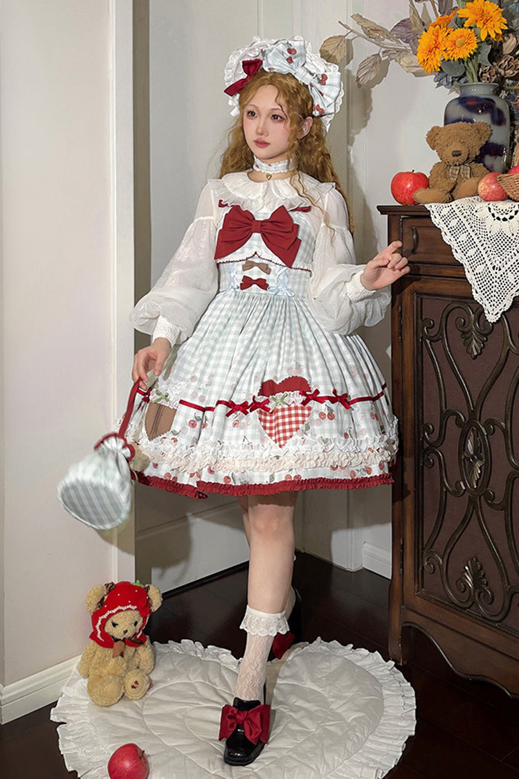 Sweet Lolita JSK - South City Cherry Shop, Blue, Plaid, Printed, Bow Detail - additional product view 3