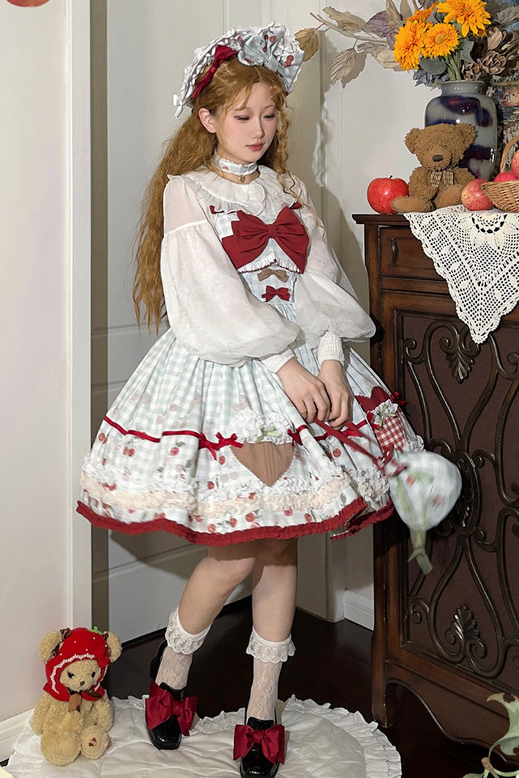 Sweet Lolita JSK - South City Cherry Shop, Blue, Plaid, Printed, Bow Detail - additional product view 4