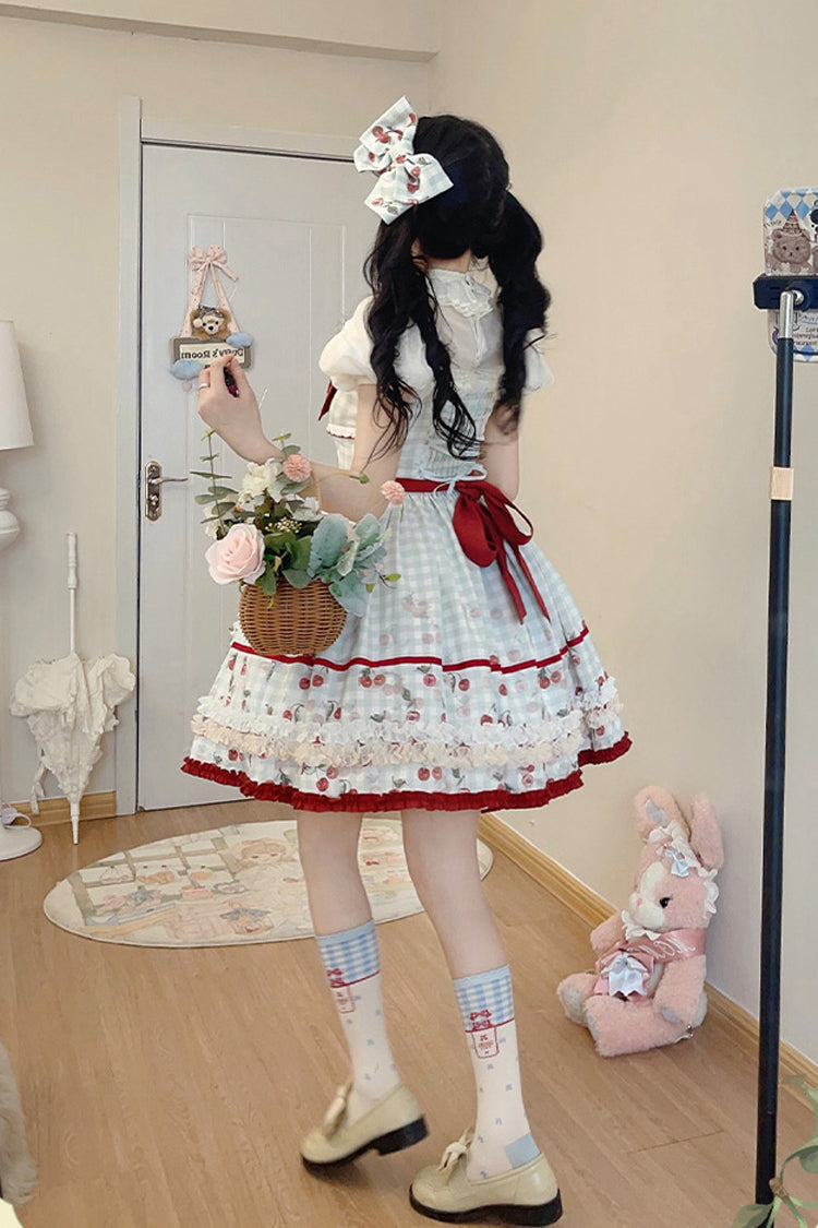 Sweet Lolita JSK - South City Cherry Shop, Blue, Plaid, Printed, Bow Detail - additional product view 6