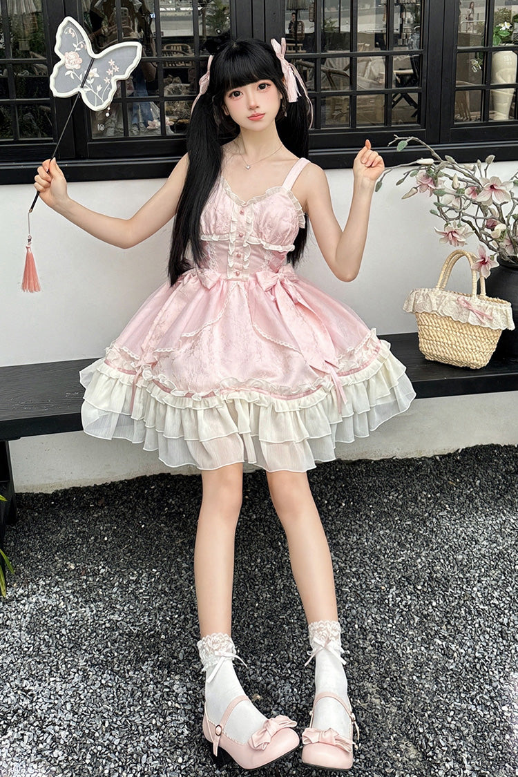 Sweet Lolita JSK - Spring Flower Notes, Pink, Layered, Bow Detail, Lace Trim - additional product view 4