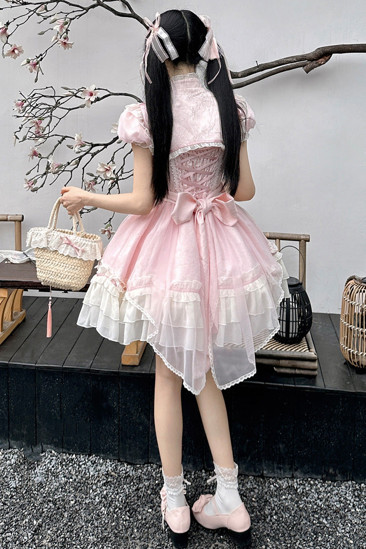 Sweet Lolita JSK - Spring Flower Notes, Pink, Layered, Bow Detail, Lace Trim - additional product view 5