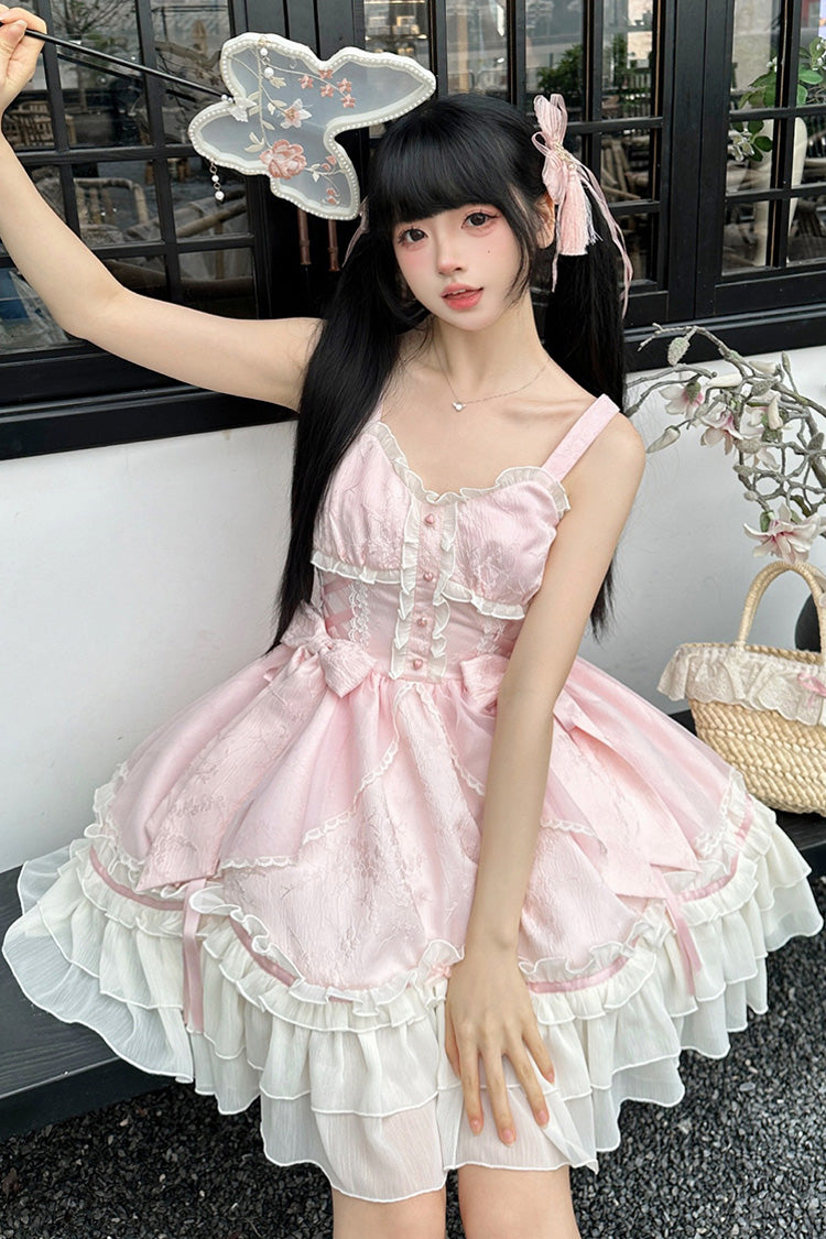 Sweet Lolita JSK - Spring Flower Notes, Pink, Layered, Bow Detail, Lace Trim - additional product view 7