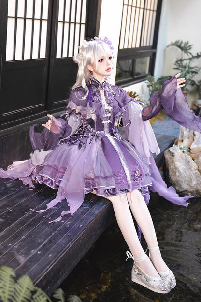 Sweet Lolita JSK - Stand Collar Embroidered, Purple, Detachable Detail, Stand Collar - additional product view 2
