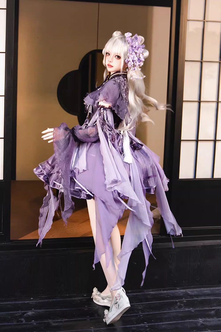 Sweet Lolita JSK - Stand Collar Embroidered, Purple, Detachable Detail, Stand Collar - additional product view 3