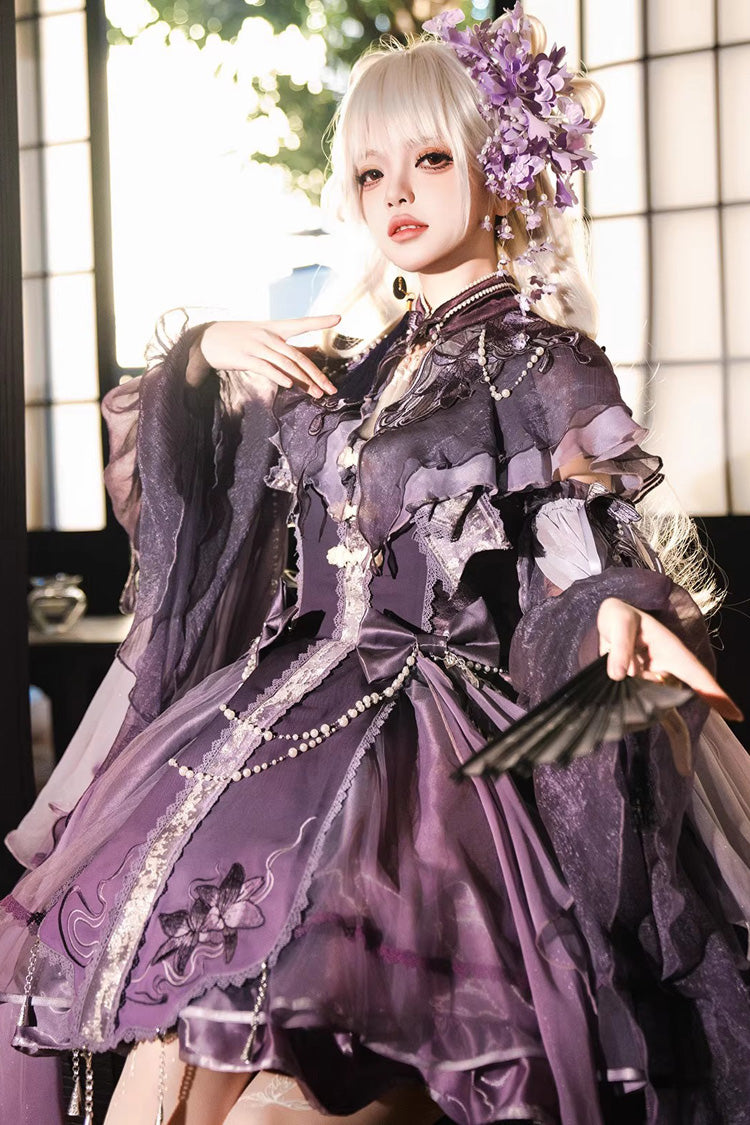 Sweet Lolita JSK - Stand Collar Embroidered, Purple, Detachable Detail, Stand Collar - additional product view 4
