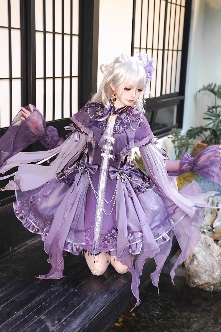 Sweet Lolita JSK - Stand Collar Embroidered, Purple, Detachable Detail, Stand Collar - additional product view 5