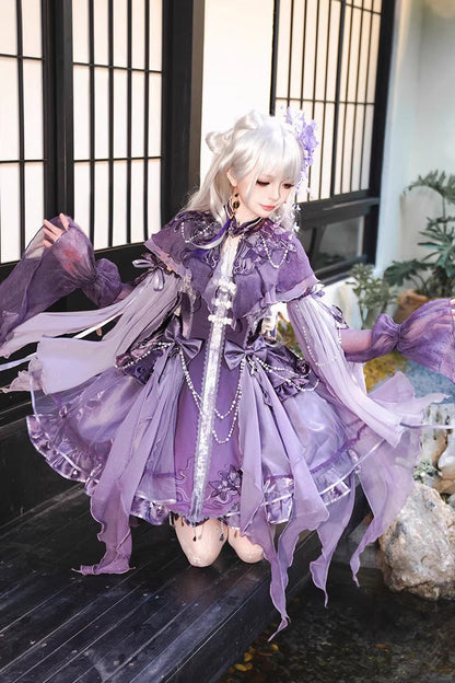 Sweet Lolita JSK - Stand Collar Embroidered, Purple, Detachable Detail, Stand Collar - additional product view 5