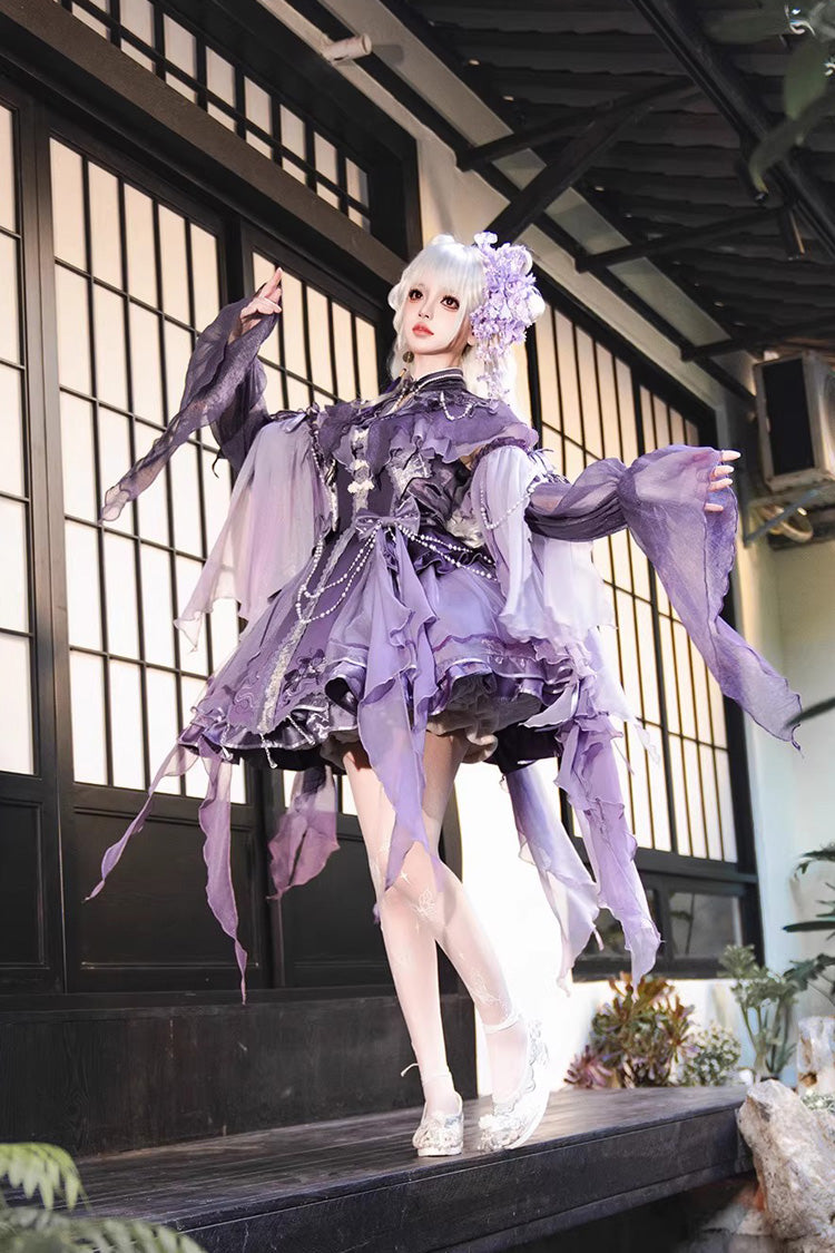 Sweet Lolita JSK - Stand Collar Embroidered, Purple, Detachable Detail, Stand Collar - additional product view 6