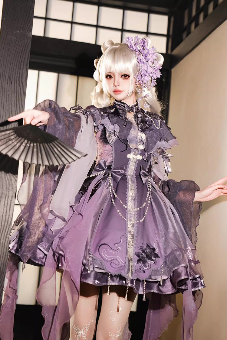 Sweet Lolita JSK - Stand Collar Embroidered, Purple, Detachable Detail, Stand Collar - additional product view 8