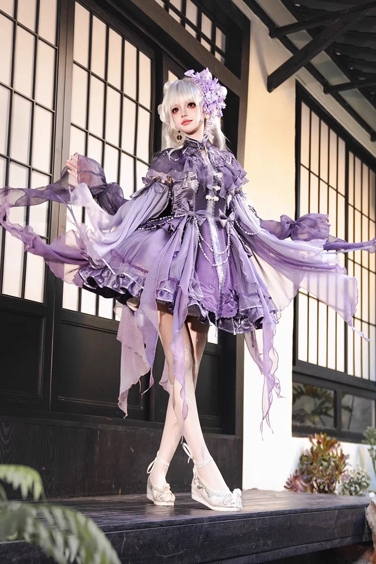 Sweet Lolita JSK - Stand Collar Embroidered, Purple, Detachable Detail, Stand Collar - additional product view 9