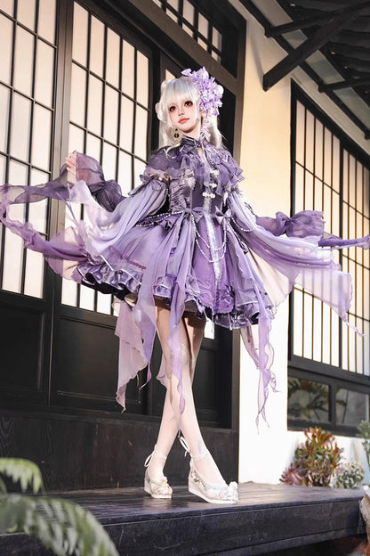 Sweet Lolita JSK - Stand Collar Embroidered, Purple, Detachable Detail, Stand Collar - additional product view 9