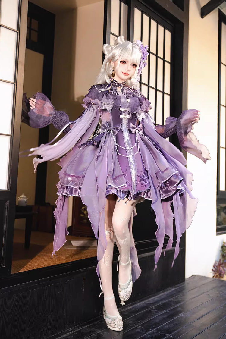Sweet Lolita JSK - Stand Collar Embroidered, Purple, Detachable Detail, Stand Collar - main product image