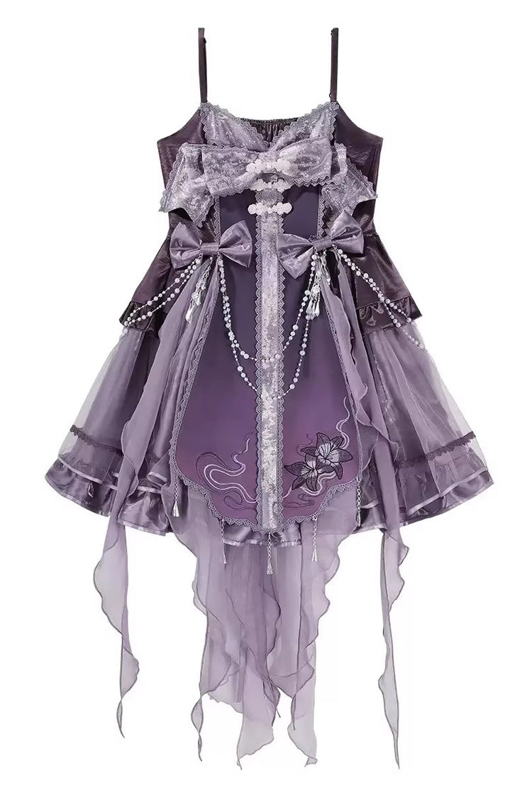 Sweet Lolita JSK - Stand Collar Embroidered, Purple, Detachable Detail, Stand Collar - S Dress(Only) / M Dress(Only) / L Dress(Only) option
