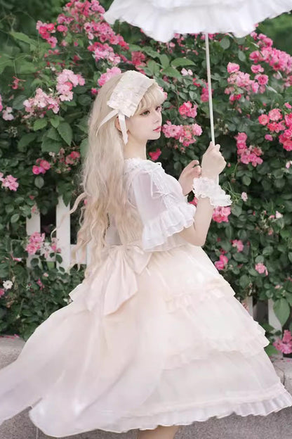 Sweet Lolita JSK - Star Gauze Romance Multi-layer, 2 Colors, Bow Detail, Ruffled - additional product view 2
