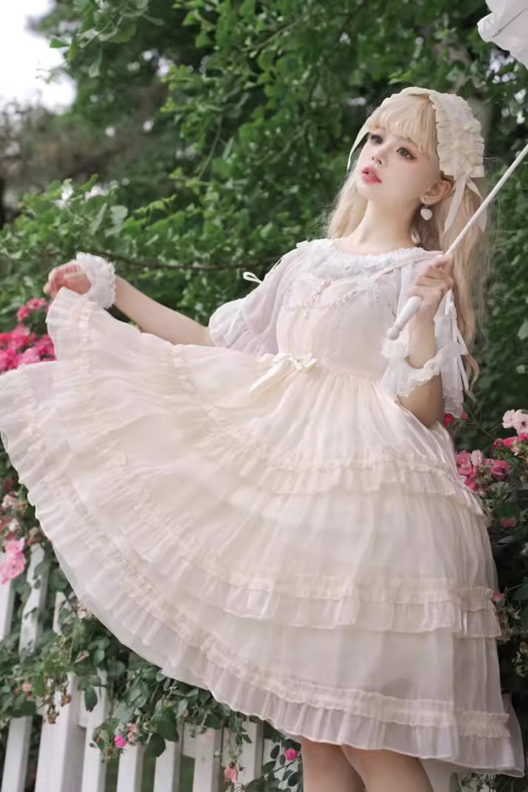 Sweet Lolita JSK - Star Gauze Romance Multi-layer, 2 Colors, Bow Detail, Ruffled - additional product view 5