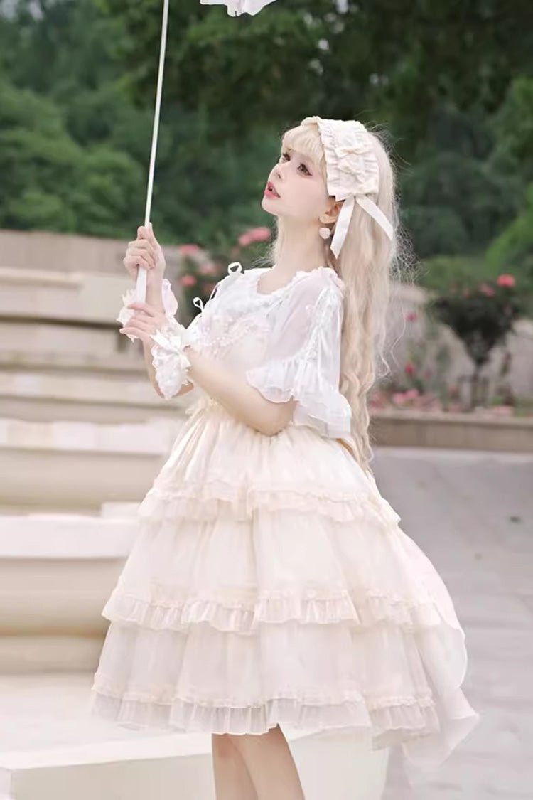 Sweet Lolita JSK - Star Gauze Romance Multi-layer, 2 Colors, Bow Detail, Ruffled - additional product view 7