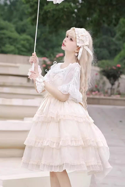 Sweet Lolita JSK - Star Gauze Romance Multi-layer, 2 Colors, Bow Detail, Ruffled - additional product view 7