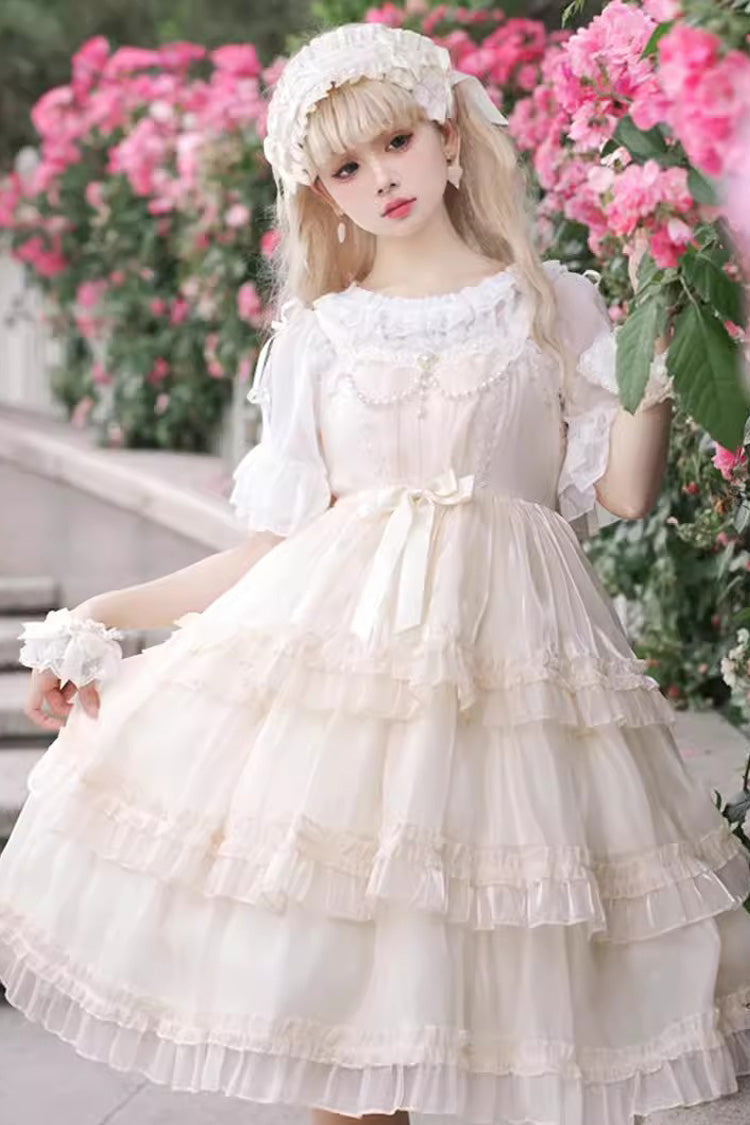 Sweet Lolita JSK - Star Gauze Romance Multi-layer, 2 Colors, Bow Detail, Ruffled - main product image