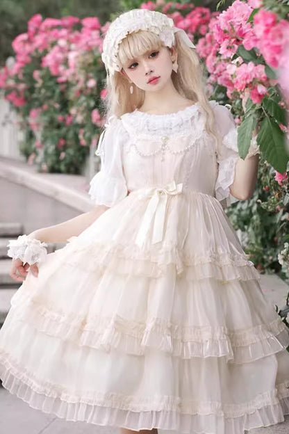 Sweet Lolita JSK - Star Gauze Romance Multi-layer, 2 Colors, Bow Detail, Ruffled - main product image