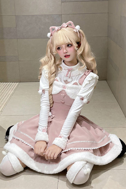 Sweet Lolita JSK - Star Who Meow, 3 Colors, Bow Detail, Layered - S Pink / M Pink / L Pink option