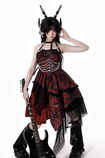 Sweet Lolita JSK - Strawberries Of Blood And Tears, Red, Gothic Style, Bow Detail - additional product view 2