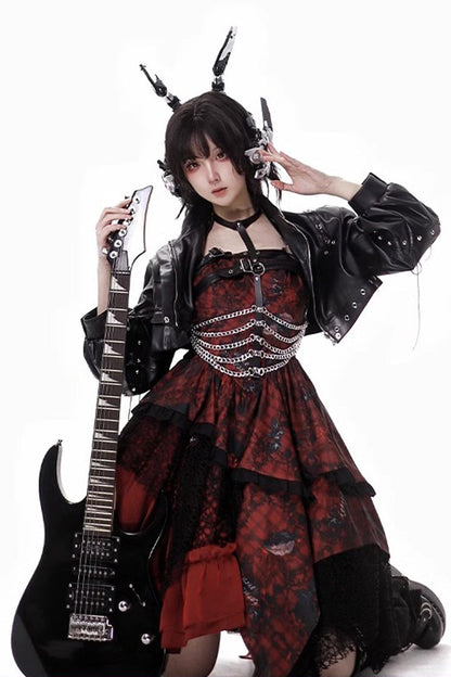 Sweet Lolita JSK - Strawberries Of Blood And Tears, Red, Gothic Style, Bow Detail - additional product view 9