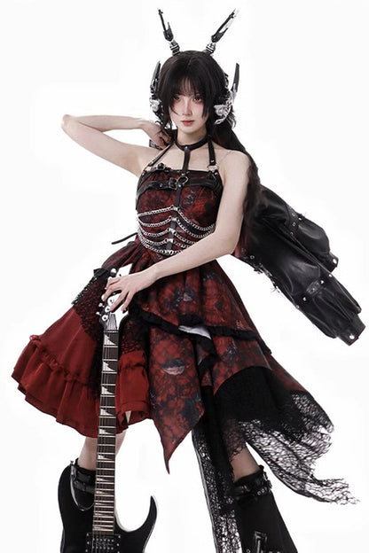 Sweet Lolita JSK - Strawberries Of Blood And Tears, Red, Gothic Style, Bow Detail - additional product view 10